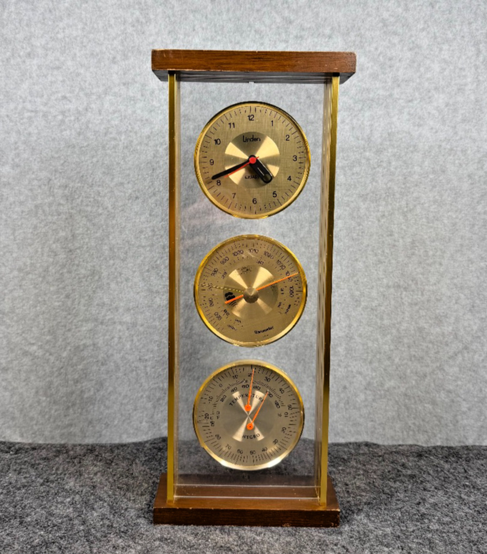 Vintage Linden Quartz Weather Station Desk Clock Barometer Thermometer Japan